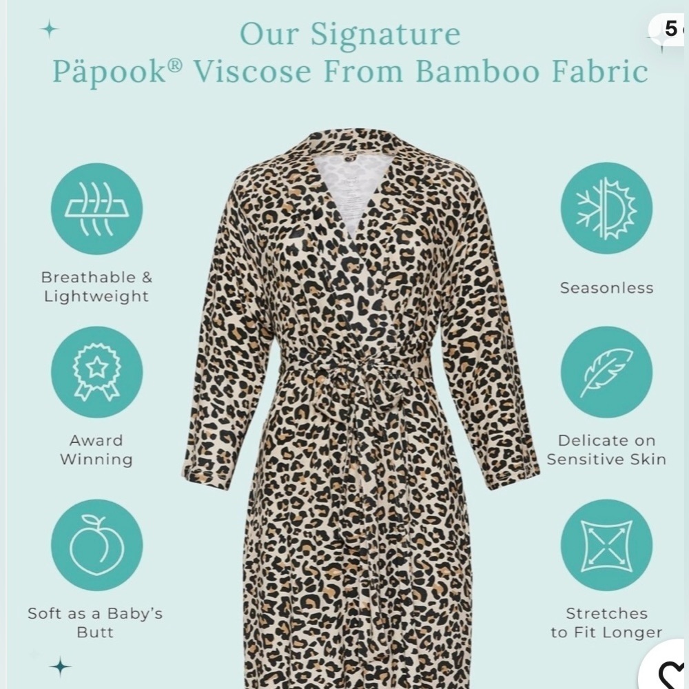 NEW Posh Peanut Women’s Lana Leopard Print Robe Size L/XL. Viscose Bamboo - Picture 5 of 15